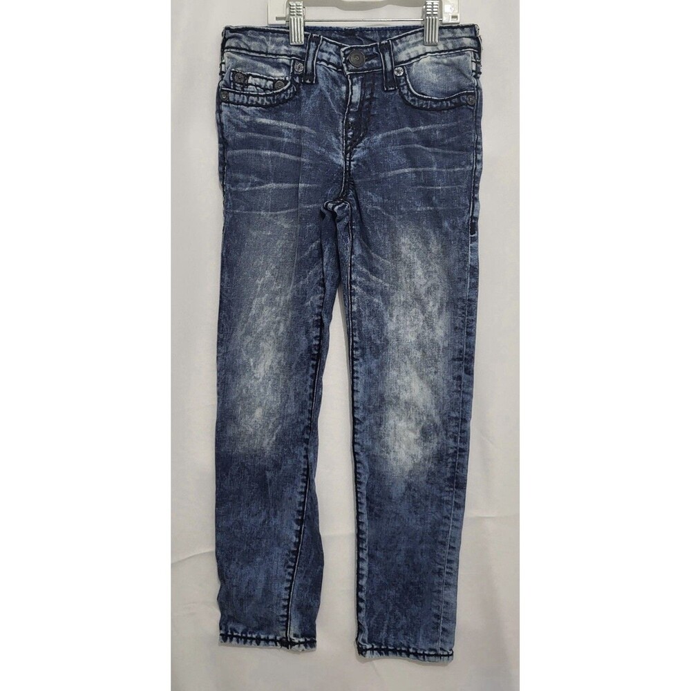 True Religion Boys Size 8 Geno Slim Fit Super T Blue Acid Wash Jeans